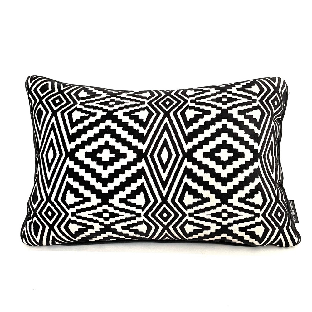 CASA DECOR HOME Decorative Cut Velvet Throw Pillow Black & Ecru